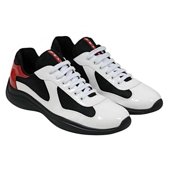 PRADA America’s Cup Patent White Black Low Tops Y2K Re-Edition Sneakers sz. 8 - Picture 1 of 11